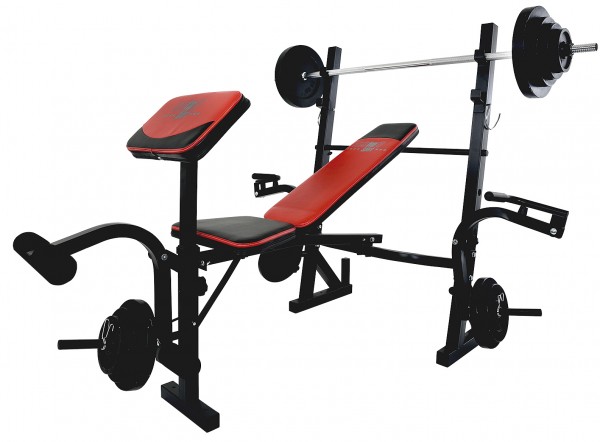 Christopeit Hantelbank Power 1581 + 38,5 kg Set + Langhantelstange