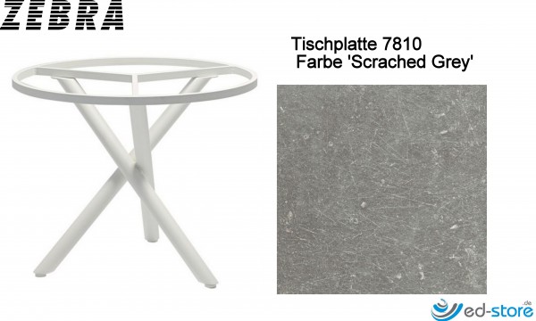 ZEBRA MIKADO (1BSet) Aluminium white rund Ø110+SELA Tischplatte für Gestell rund HPL 'scratched grey