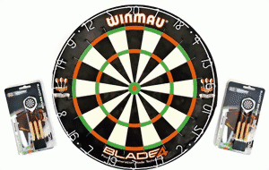 WINMAU Dartboard Original Blade IV + 2 Steeldart Sets Broadside Brass